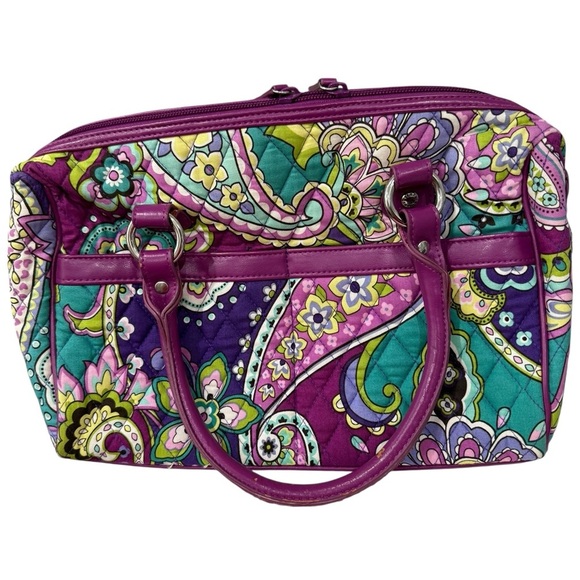 Vera Bradley Heather Purple Paisley Purse Two leather Handles Zip Pockets 2013 - Picture 1 of 13